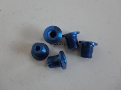 Set of Five (5) M8 Aluminum blue anodized Crank/Chain Ring screw NOS