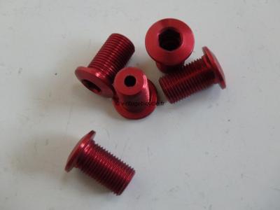 Set of Five (5) M8 Aluminum red anodized Crank/Chain Ring long screw NOS