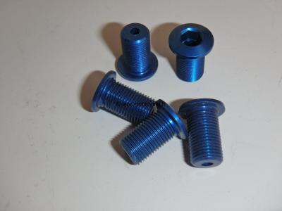 Set of Five (5) M8 Aluminum blue anodized Crank/Chain Ring long screw NOS