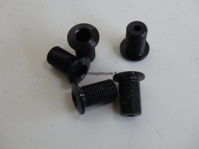 Set of Five (5) M8 Aluminum black anodized Crank/Chain Ring long screw NOS