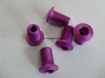 Set of Five (5) M8 Aluminum purple anodized Crank/Chain Ring long screw NOS
