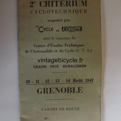 CARNET ROUTE (vierge) 2° CRITERIUM CYCLOTECHNIQUE GRENOBLE