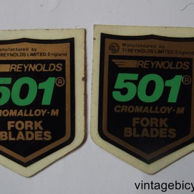 REYNOLDS 501 FOURREAUX ORIGINAL Tubes autocollants NOS (une paire)