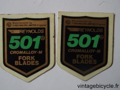 REYNOLDS 501 FORK BLADES ORIGINAL Bicycle Frame Tubing STICKER NOS (a pair)